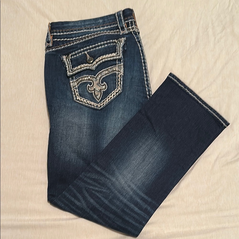 Rock Revival Blue Capri Jeans with Decorative Back